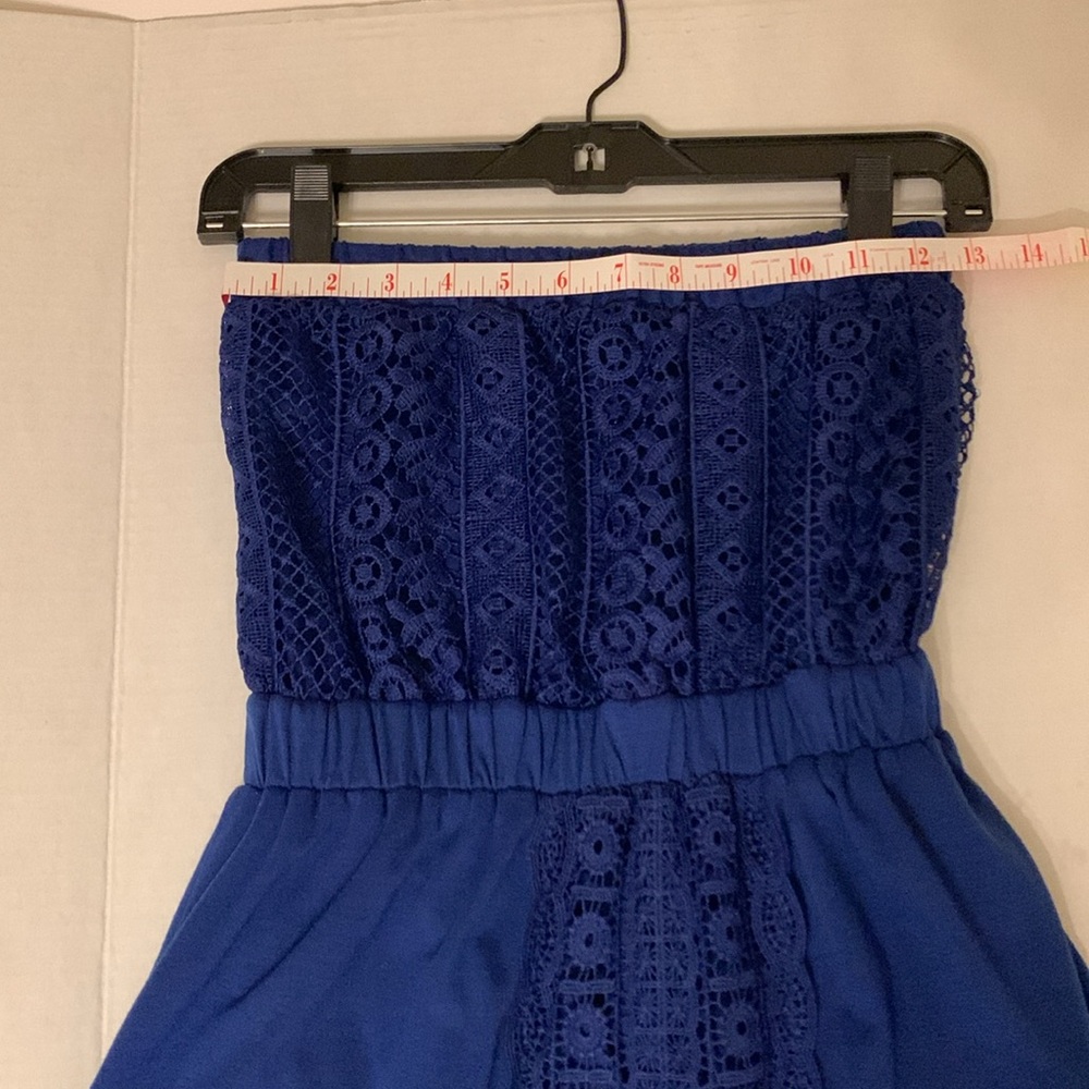 Shinestar Royal Blue Bohemian Eyelet Lace Strapless Lined Maxi Dress Size Small - Picture 2 of 6